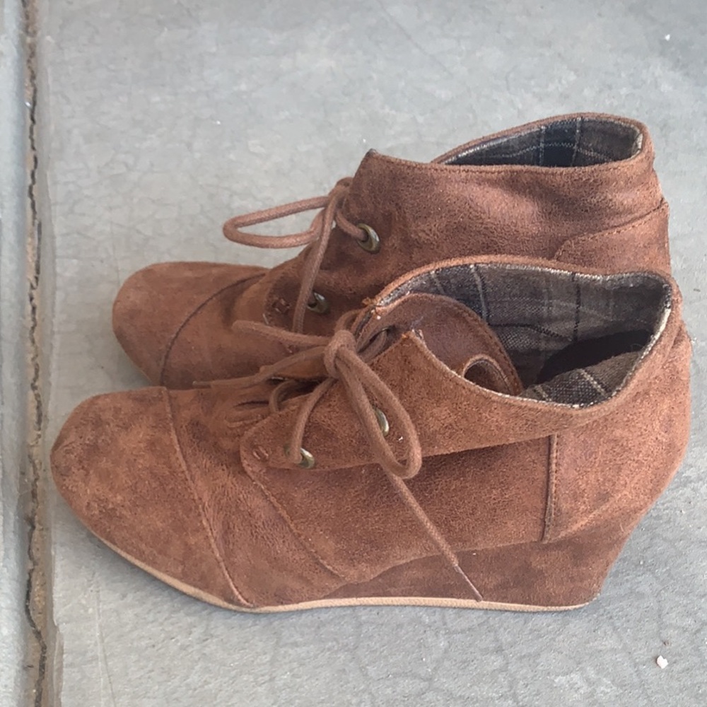 Brown suede wedges